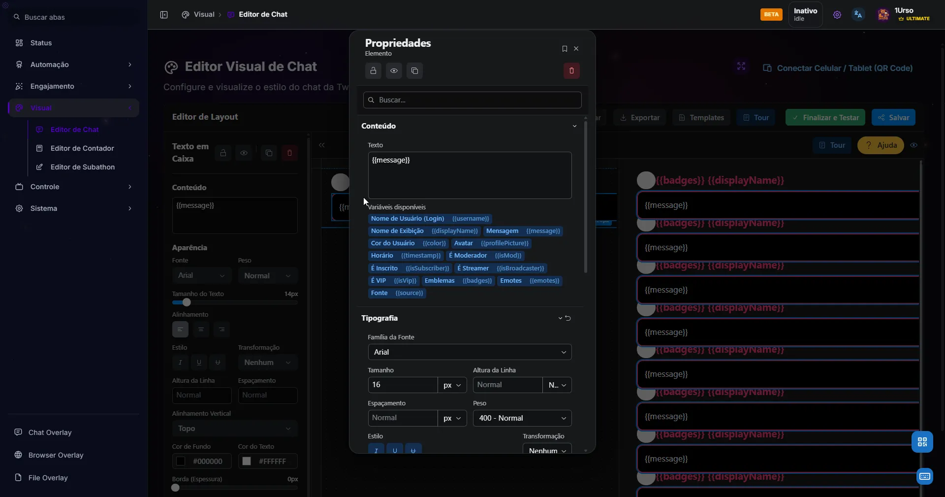 Melhoria no editor visual