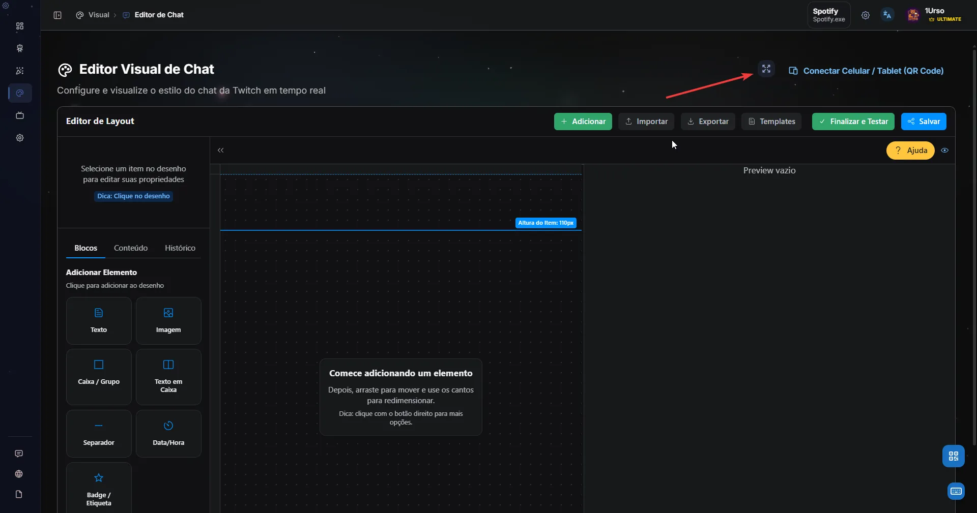 Editor em tela cheia
