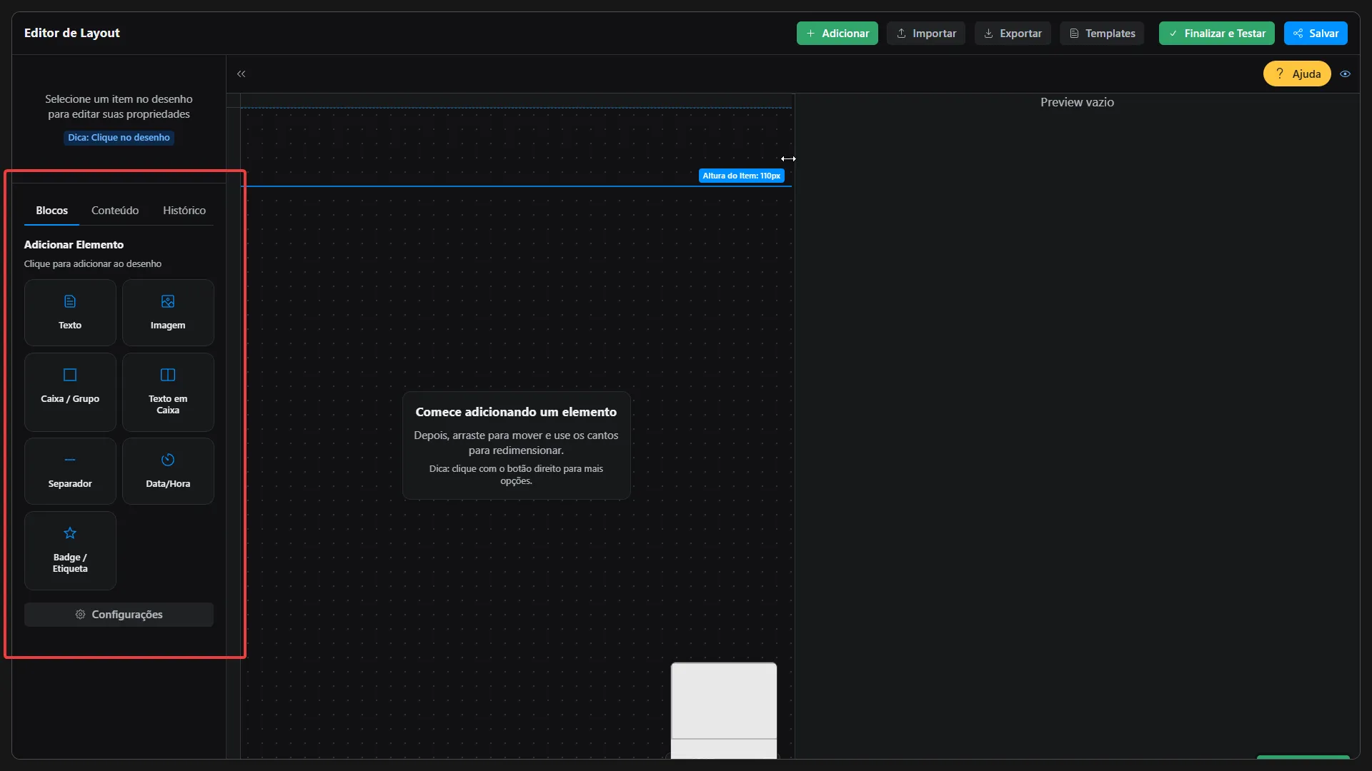 Seção para adicionar elementos